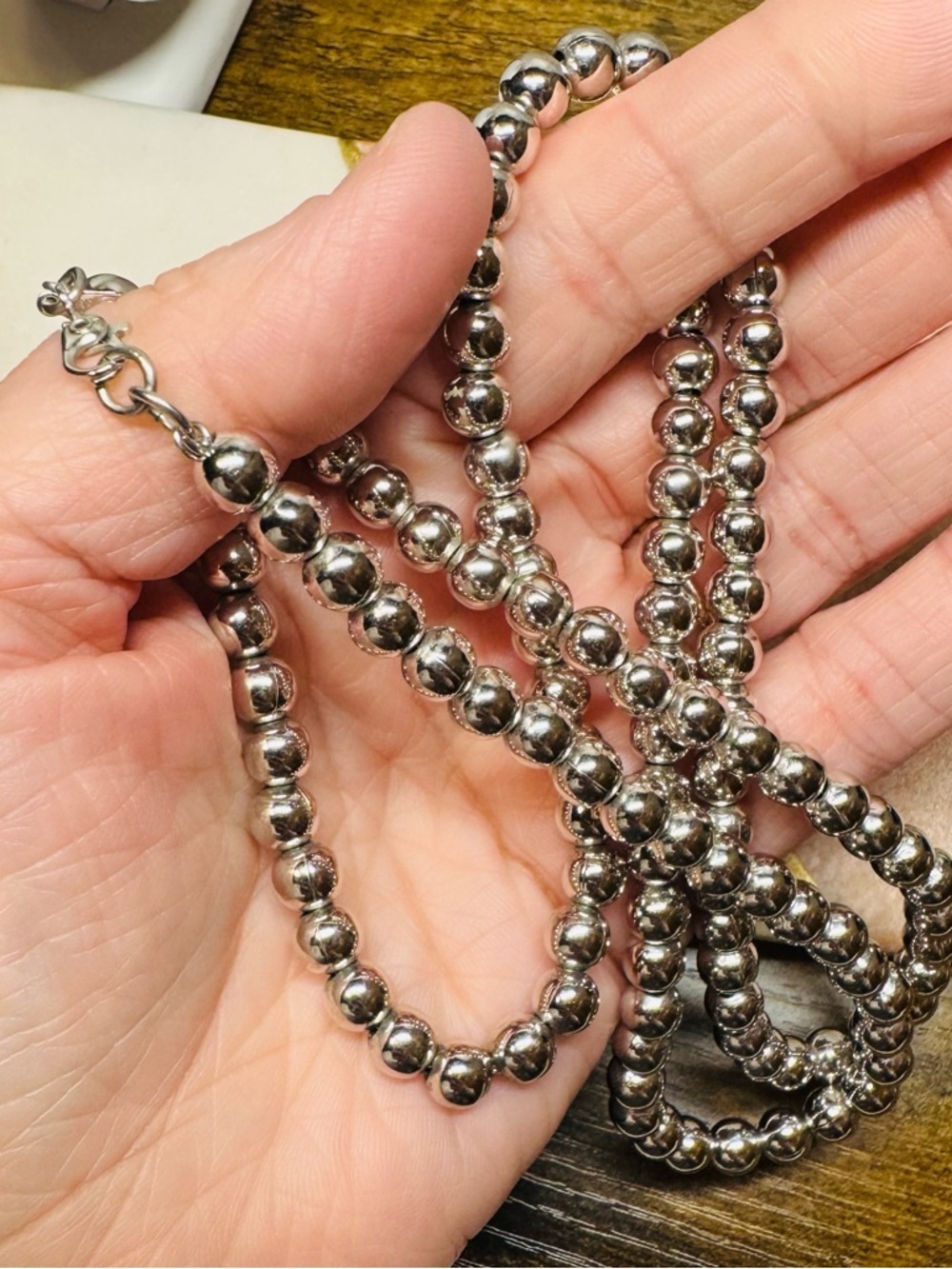 Monet Silver Tone Beaded Necklace Long Strand 30โ Classic - Picture 3 of 4